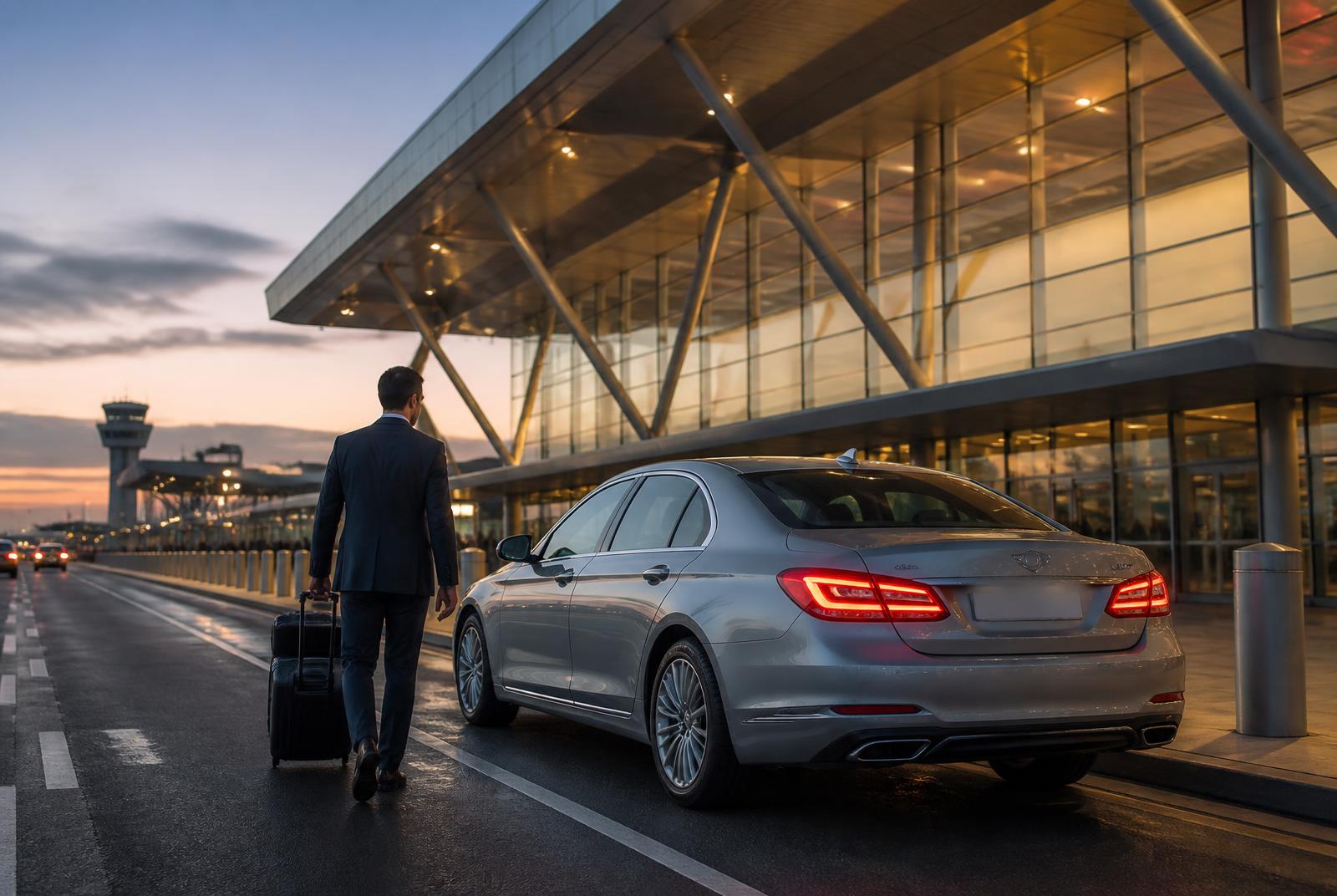 Rental sedan waiting outside Beirut airport terminal